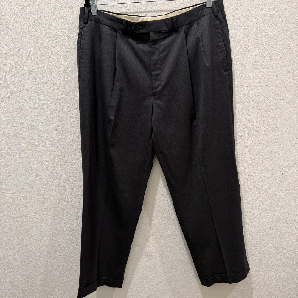 Lauren Ralph Lauren Mens 36x30 Wool Cashmere Pleated Cuffed Dress Pants Grey